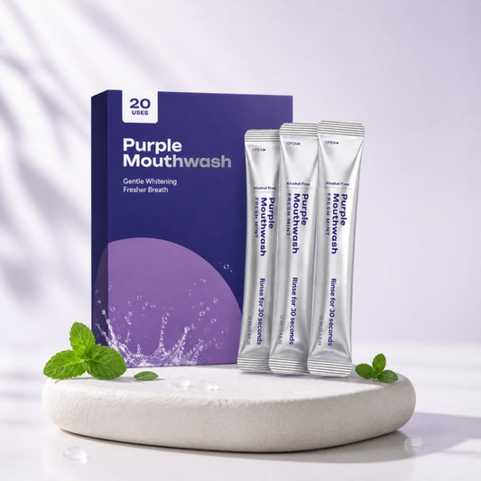 Enjuague bucal morado blanqueador GoodSensa, caja de 20 sobres monodosis