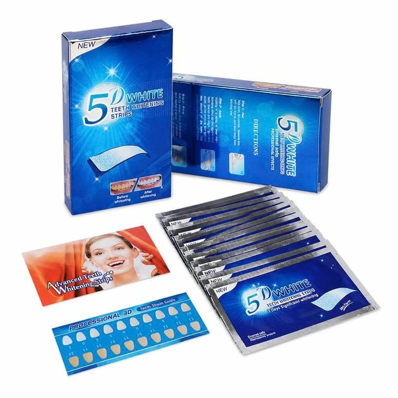 Tiras Blanqueadoras de Dientes Gel 5D, sin peróxido, sabor menta (14 tiras)