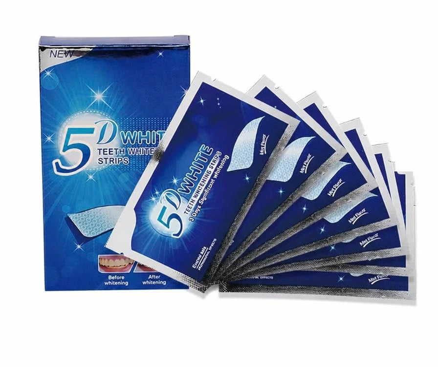 Tiras Blanqueadoras de Dientes Gel 5D, sin peróxido, sabor menta (14 tiras)
