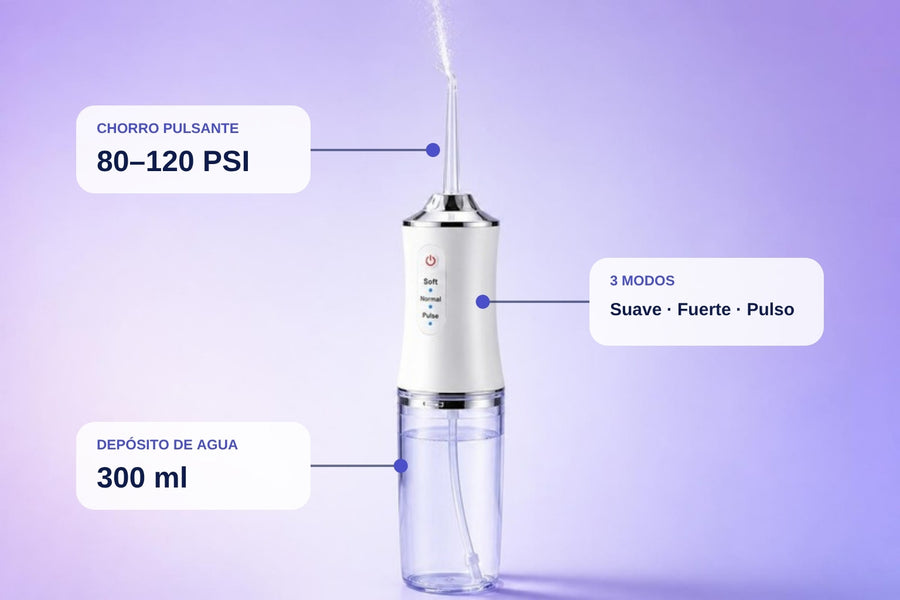 Irrigador GoodSensa: chorro pulsante de 80 a 120 PSI, 3 modos y depósito de 300 ml